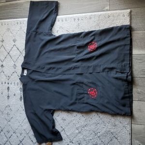 Vintage Black Health Kimono with Red Embroidery